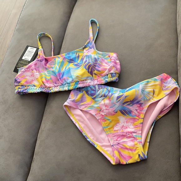 Girls' Palm Print 2pc Bikini Set - art class™ Yellow Size 6/6x - Picture 3 of 3